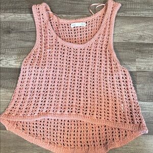 American Eagle Outfitters Pink Ribbed Crop Tank Top